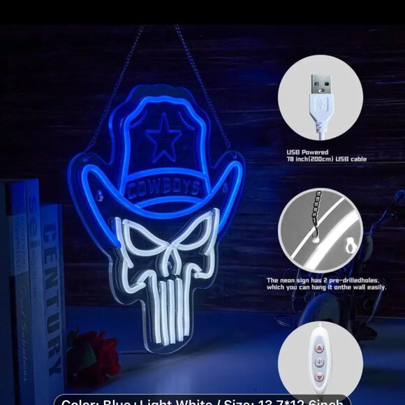 COWBOYS SKULL NEON LED SIGN - Picture 3 of 6